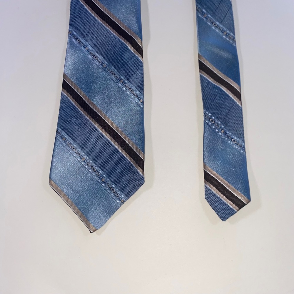 Bianchi of California Mens Blue Brown Striped Vintage Necktie Standard Width